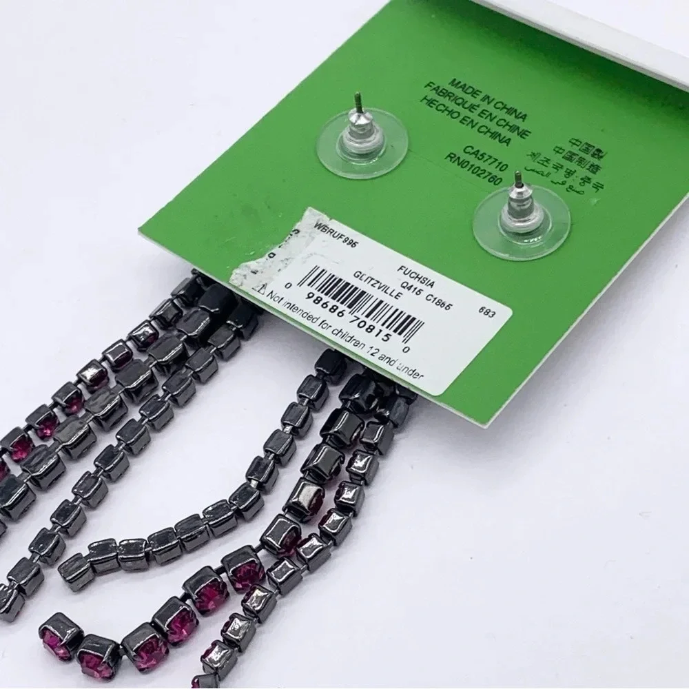 Kate Spade Glitzville Fuchsia Crystal Fringe Earrings NWT